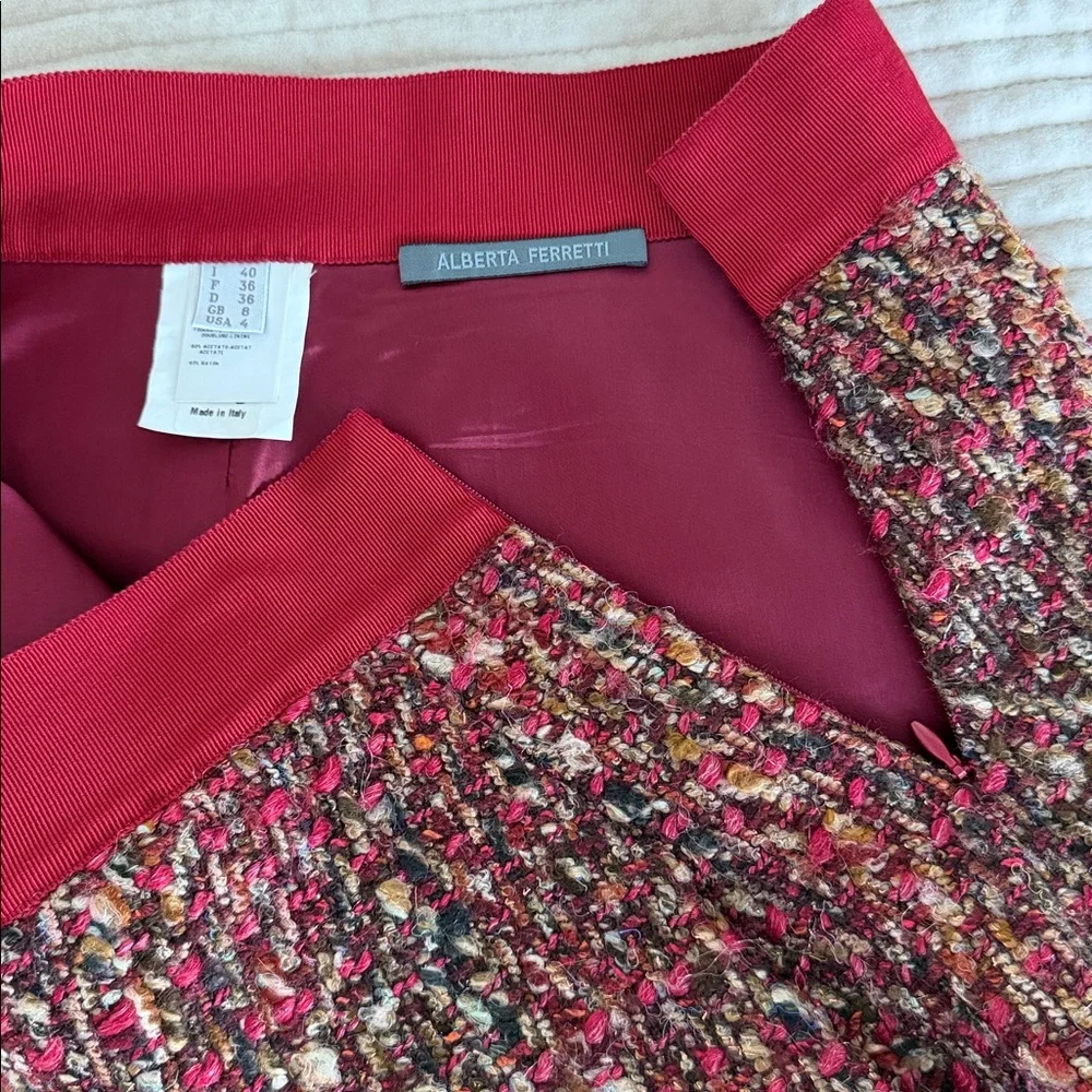 Alberta Ferretti Multicolor Tweed A-Line Skirt USA size 4